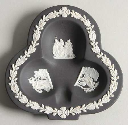 Cream Color on Black Jasperware Small Club Shape Ashtray by Wedgwood