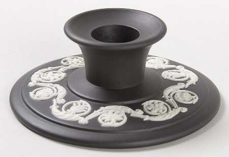 Cream Color on Black Jasperware Single Banquet Candlestick