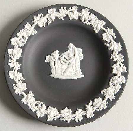 Cream Color on Black Jasperware 4" Round Tray by Wedgwood