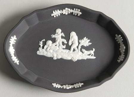 Cream Color on Black Jasperware Silver Tray