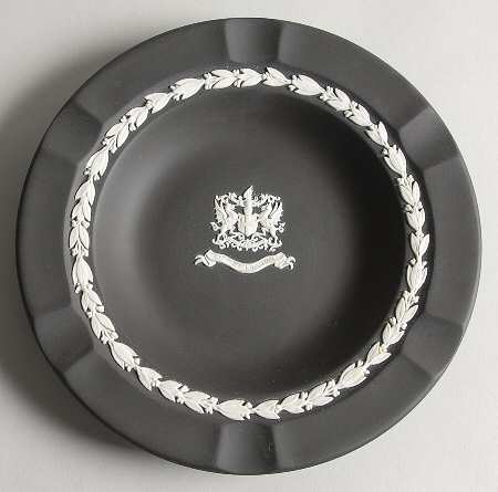 Cream Color on Black Jasperware Executive Ashtray