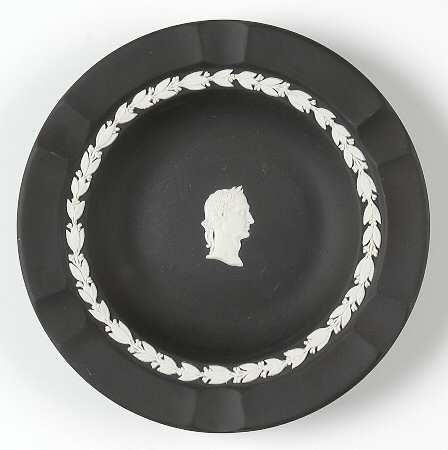 Cream Color on Black Jasperware Executive Ashtray