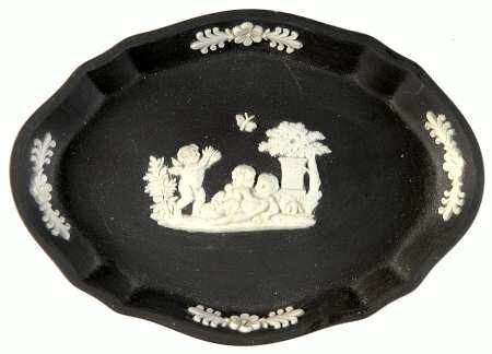 Cream Color on Black Jasperware Silver Tray