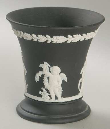 Cream Color on Black Jasperware Season Posey Pot