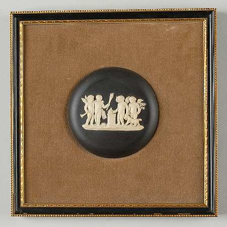 Cream Color on Black Jasperware Framed Plaque