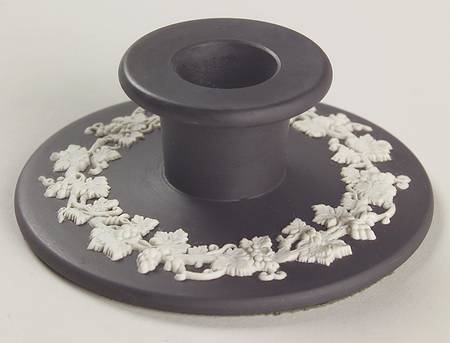Cream Color on Black Jasperware 1" Small Candlestick