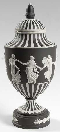 Cream Color on Black Jasperware Dancing Hours Vase/Urn & Lid