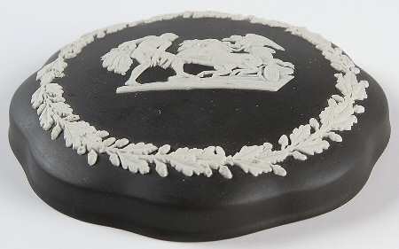 Cream Color on Black Jasperware Lid for Large Scalloped Candy Box