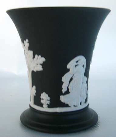 Cream Color on Black Jasperware 5" Vase