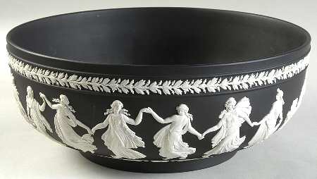 Cream Color on Black Jasperware Dancing Hours Bowl