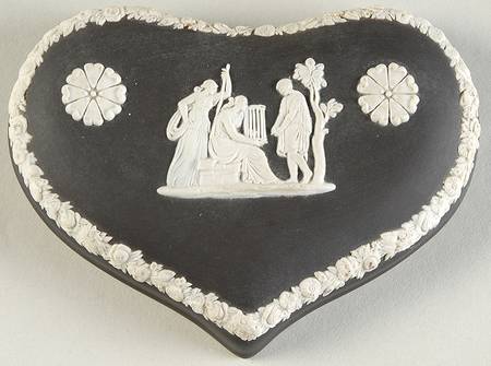 Cream Color on Black Jasperware Lid for Heart Shape Box