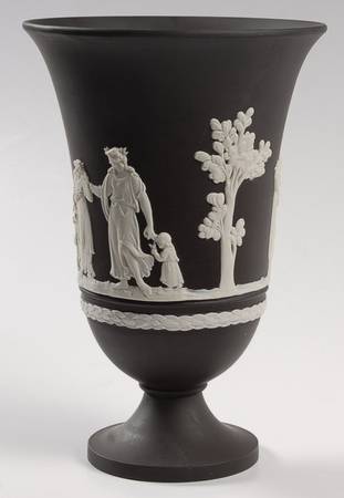 Cream Color on Black Jasperware 7" Arcadian Vase