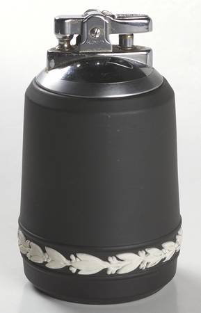 Cream Color on Black Jasperware Executive Cigarette Lighter
