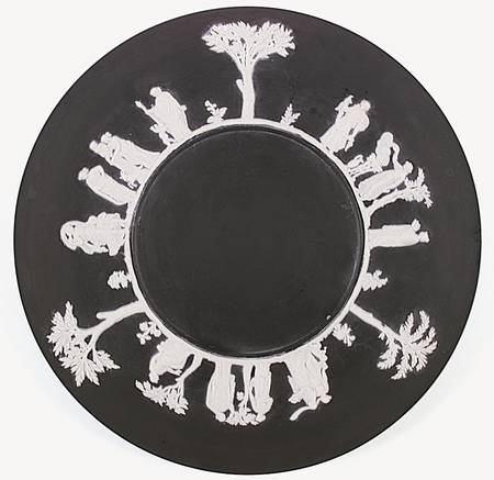 Cream Color on Black Jasperware Cake Plate