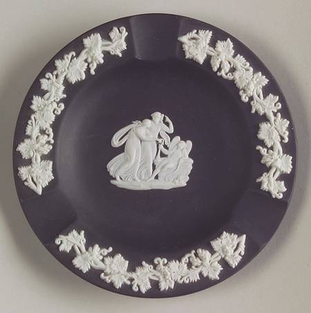 Cream Color on Black Jasperware 3 Slot Round Ashtray