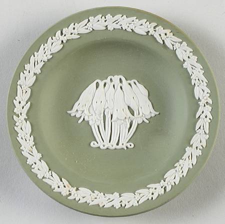 Cream Color on Celadon Jasperware 4" Round Tray