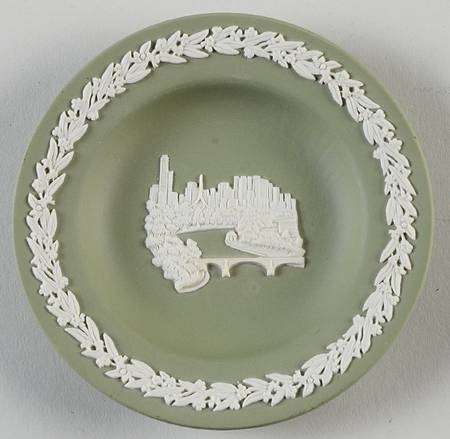 Cream Color on Celadon Jasperware Round Landmark Tray