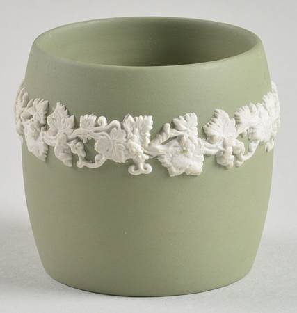 Cream Color on Celadon Jasperware Toothpick Holder