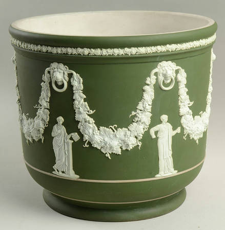 Cream Color on Celadon Jasperware 9" Jardiniere