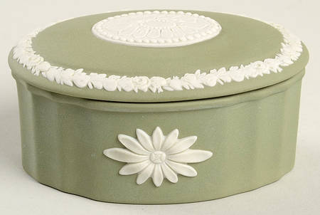 Cream Color on Celadon Jasperware Camilla Box with Lid