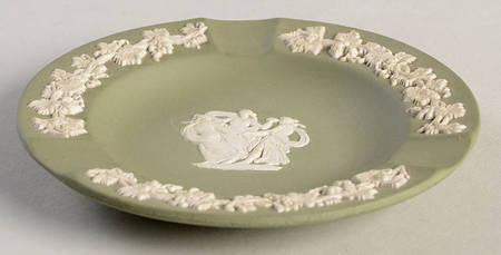 Cream Color on Celadon Jasperware 3 Slot Round Ashtray