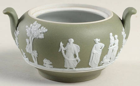 Cream Color on Celadon Jasperware Mini Sugar Bowl No Lid