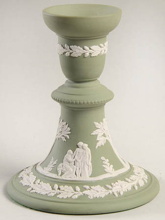 Cream Color on Celadon Jasperware Single Reading Candlestick