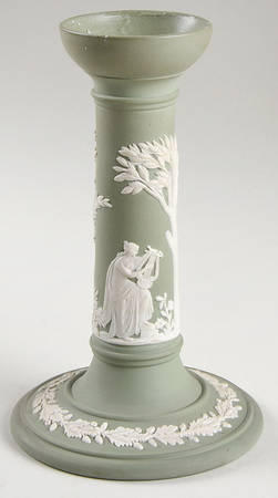Cream Color on Celadon Jasperware 6" Candlestick