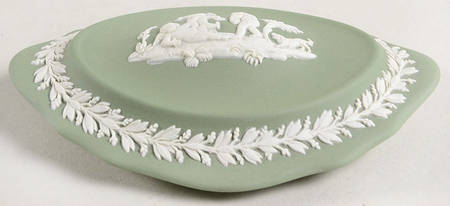 Cream Color on Celadon Jasperware Silver/Candy Box-Lid
