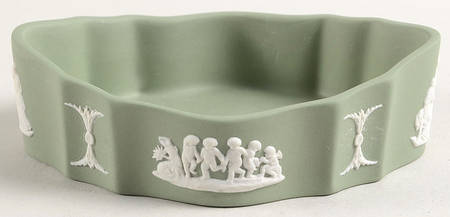 Cream Color on Celadon Jasperware Silver/Candy Box-No Lid