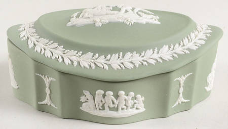 Cream Color on Celadon Jasperware Silver/Candy Box & Lid