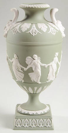 Cream Color on Celadon Jasperware 10" Urn No Lid