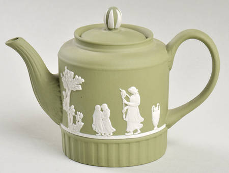 Cream Color on Celadon Jasperware Individual Teapot & Lid