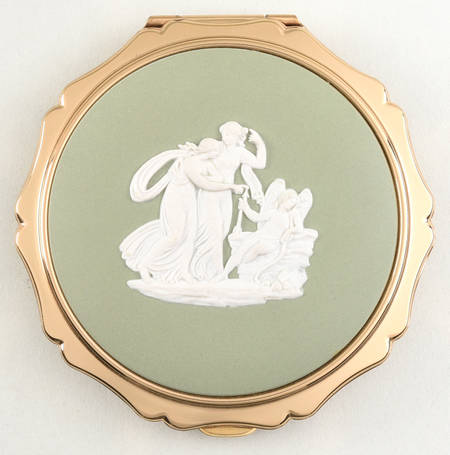Cream Color on Celadon Jasperware Compact with Mirror