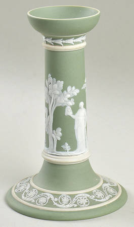 Cream Color on Celadon Jasperware 6" Pillar Candleholder