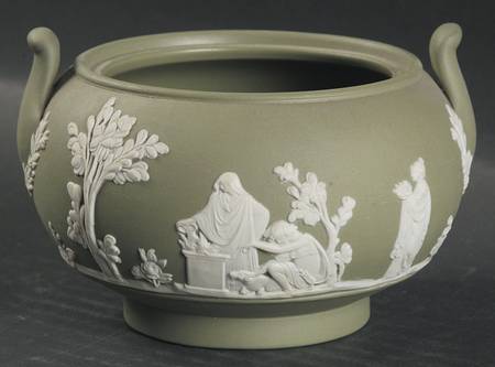 Cream Color on Celadon Jasperware Sugar Bowl No Lid