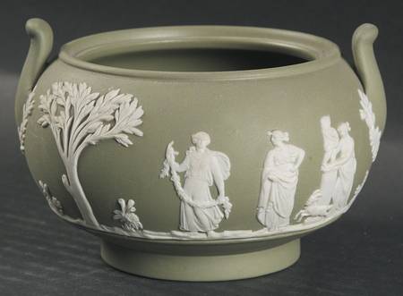 Cream Color on Celadon Jasperware Sugar Bowl No Lid