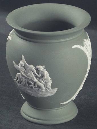 Cream Color on Celadon Jasperware Cameo Posey Pot