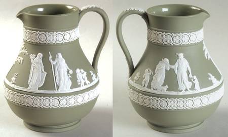 Cream Color on Celadon Jasperware 7" Etruscan Jug