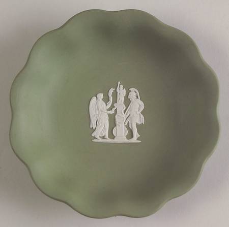 Cream Color on Celadon Jasperware Round Scalloped Compotier