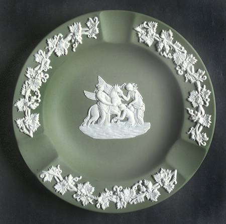 Cream Color on Celadon Jasperware 3 Slot Round Ashtray