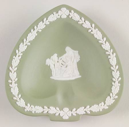 Cream Color on Celadon Jasperware Small Spade Shape Ashtray