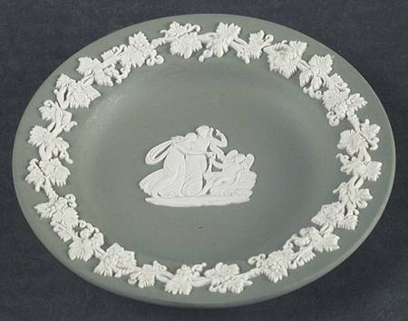 Cream Color on Celadon Jasperware 4" Round Tray