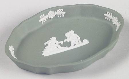 Cream Color on Celadon Jasperware Silver Tray