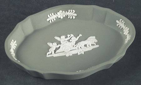 Cream Color on Celadon Jasperware Silver Tray