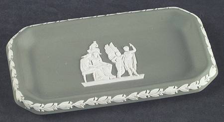 Cream Color on Celadon Jasperware 6" Oblong Tray