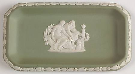 Cream Color on Celadon Jasperware 6" Oblong Tray