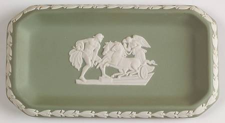 Cream Color on Celadon Jasperware 6" Oblong Tray