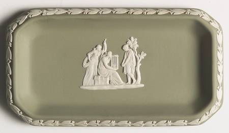 Cream Color on Celadon Jasperware 6" Oblong Tray