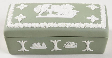 Cream Color on Celadon Jasperware 3" Rectangular Box & Lid
